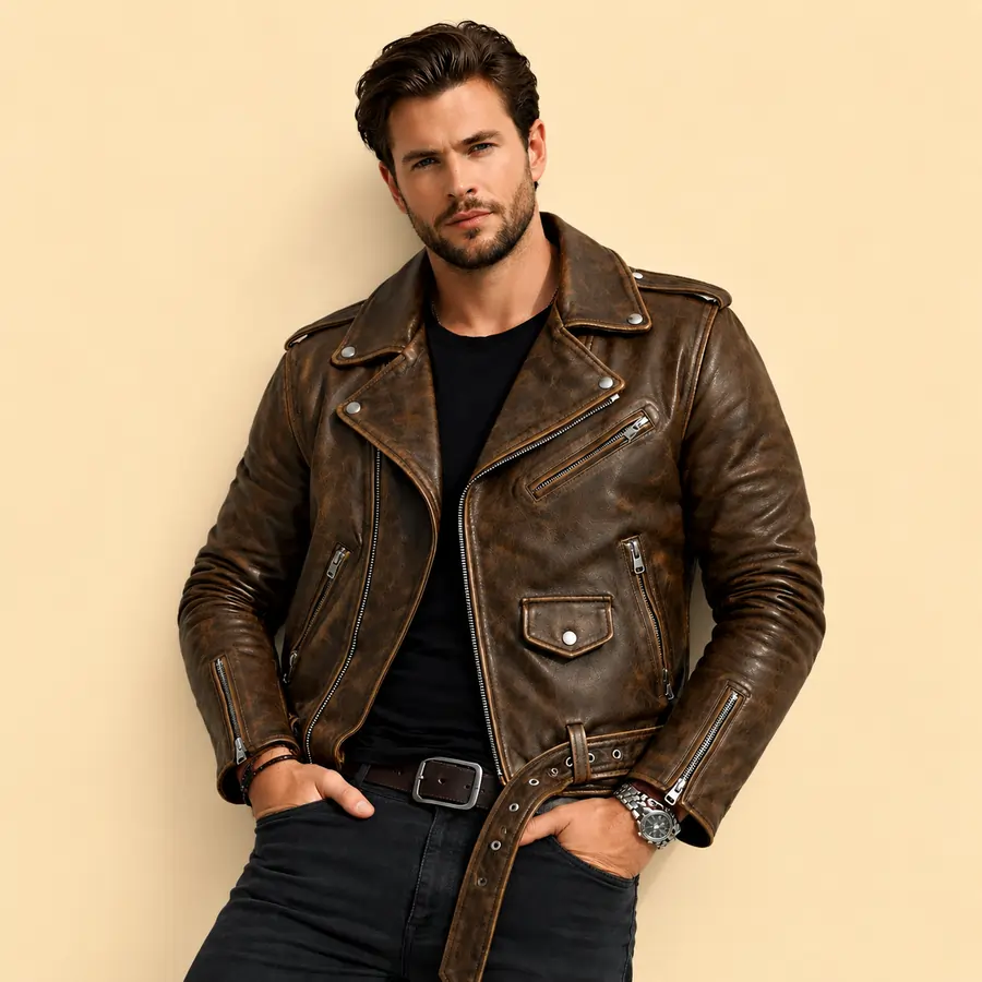 vintage distressed brown leather jacket leather coats & jackets for men